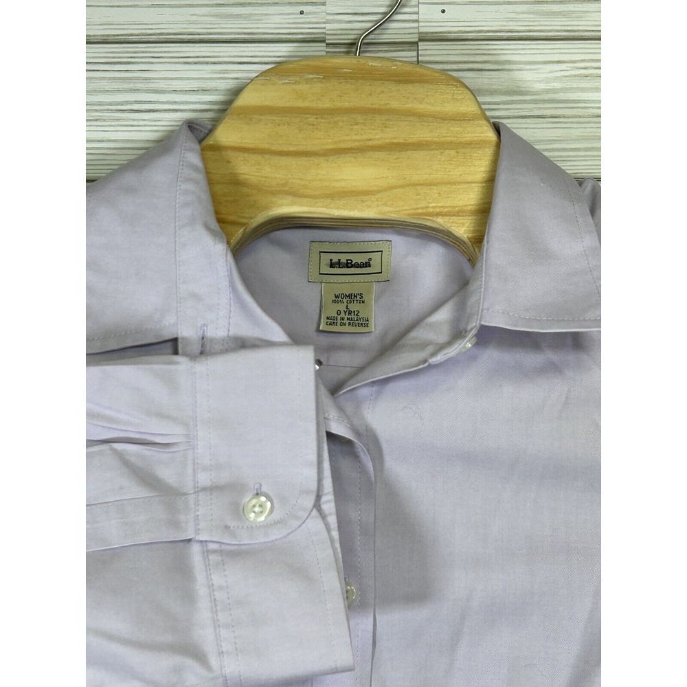 L.L. Bean Women's Cotton Lavender Purple Long Sleeve Button Up Dress Shirt Sz Lg